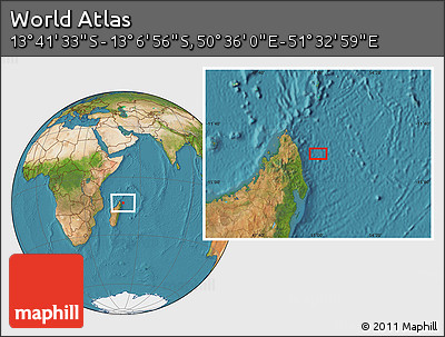 Satellite Location Map of the Area around 13° 24' 15" S, 51° 4' 30" E