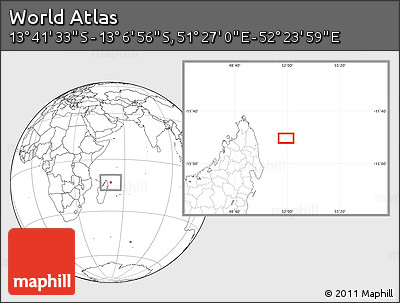Blank Location Map of the Area around 13° 24' 15" S, 51° 55' 29" E