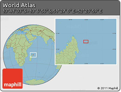 Savanna Style Location Map of the Area around 13° 24' 15" S, 51° 55' 29" E