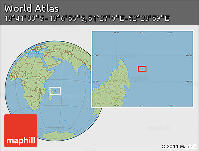 Savanna Style Location Map of the Area around 13° 24' 15" S, 51° 55' 29" E