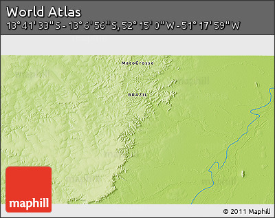 Physical 3D Map of the Area around 13° 24' 15" S, 51° 46' 29" W