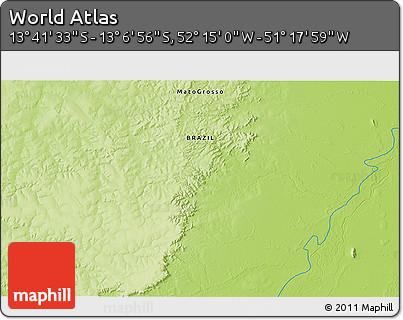 Physical 3D Map of the Area around 13° 24' 15" S, 51° 46' 29" W