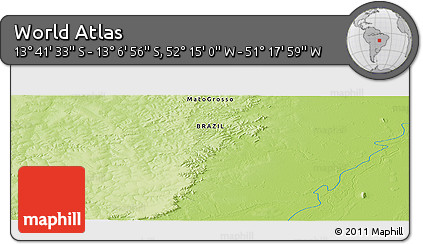 Physical Panoramic Map of the Area around 13° 24' 15" S, 51° 46' 29" W