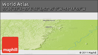 Physical Panoramic Map of the Area around 13° 24' 15" S, 51° 46' 29" W