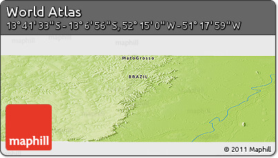 Physical Panoramic Map of the Area around 13° 24' 15" S, 51° 46' 29" W