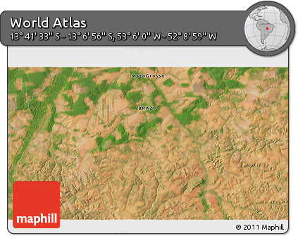 Satellite 3D Map of the Area around 13° 24' 15" S, 52° 37' 30" W