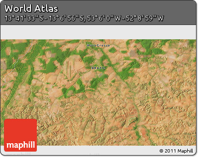 Satellite 3D Map of the Area around 13° 24' 15" S, 52° 37' 30" W