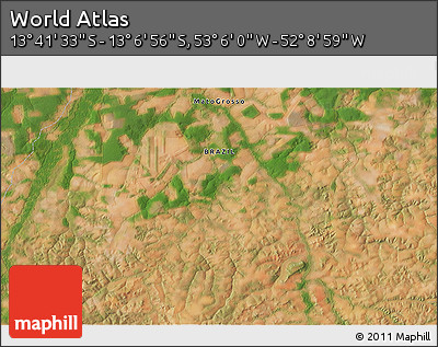Satellite 3D Map of the Area around 13° 24' 15" S, 52° 37' 30" W