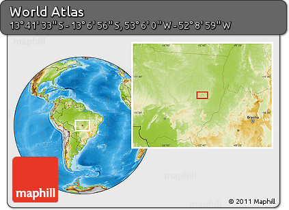 Physical Location Map of the Area around 13° 24' 15" S, 52° 37' 30" W