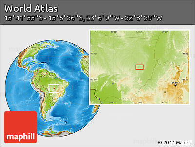 Physical Location Map of the Area around 13° 24' 15" S, 52° 37' 30" W