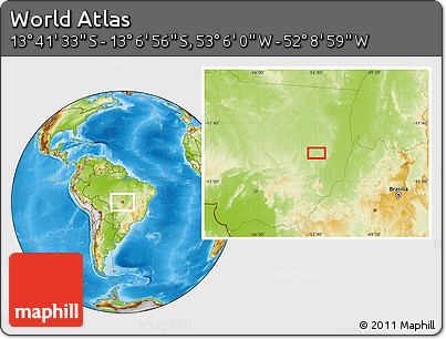 Physical Location Map of the Area around 13° 24' 15" S, 52° 37' 30" W