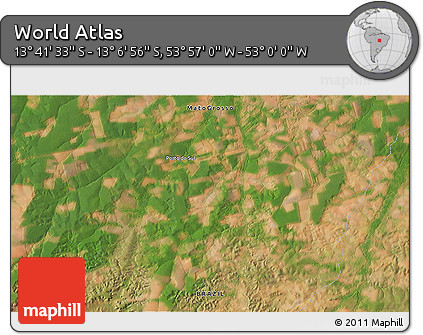 Satellite 3D Map of the Area around 13° 24' 15" S, 53° 28' 30" W