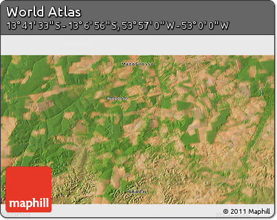 Satellite 3D Map of the Area around 13° 24' 15" S, 53° 28' 30" W
