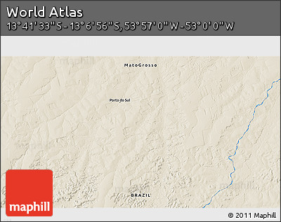 Shaded Relief 3D Map of the Area around 13° 24' 15" S, 53° 28' 30" W