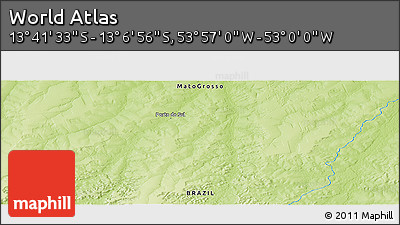 Physical Panoramic Map of the Area around 13° 24' 15" S, 53° 28' 30" W