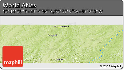 Physical Panoramic Map of the Area around 13° 24' 15" S, 53° 28' 30" W