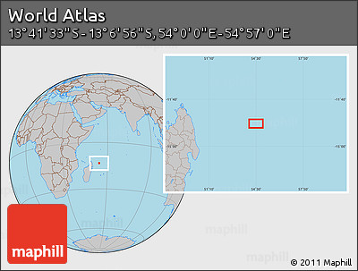 Gray Location Map of the Area around 13° 24' 15" S, 54° 28' 30" E