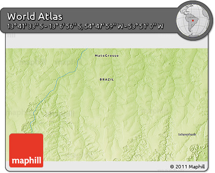 Physical 3D Map of the Area around 13° 24' 15" S, 54° 19' 30" W