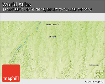 Physical 3D Map of the Area around 13° 24' 15" S, 54° 19' 30" W