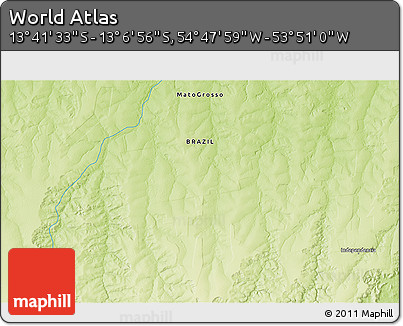 Physical 3D Map of the Area around 13° 24' 15" S, 54° 19' 30" W