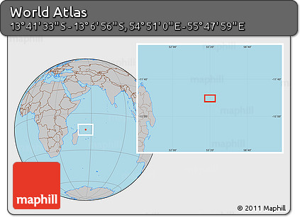 Gray Location Map of the Area around 13° 24' 15" S, 55° 19' 30" E