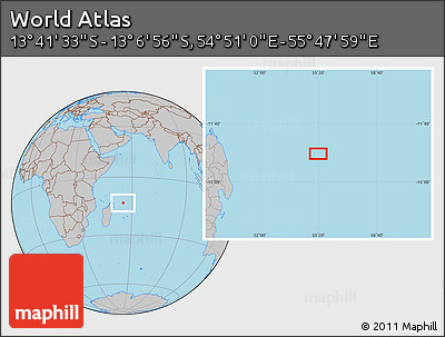 Gray Location Map of the Area around 13° 24' 15" S, 55° 19' 30" E