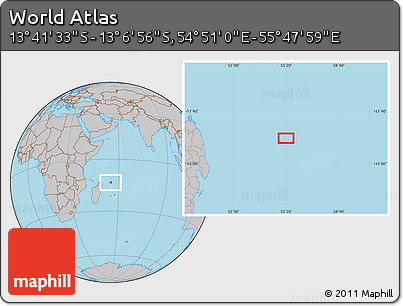Gray Location Map of the Area around 13° 24' 15" S, 55° 19' 30" E