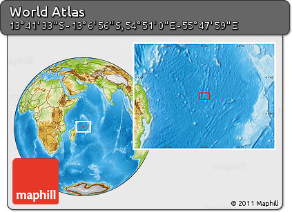 Physical Location Map of the Area around 13° 24' 15" S, 55° 19' 30" E