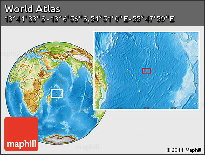 Physical Location Map of the Area around 13° 24' 15" S, 55° 19' 30" E