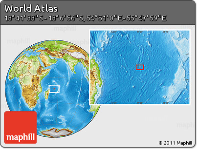Physical Location Map of the Area around 13° 24' 15" S, 55° 19' 30" E