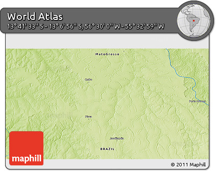 Physical 3D Map of the Area around 13° 24' 15" S, 56° 1' 29" W
