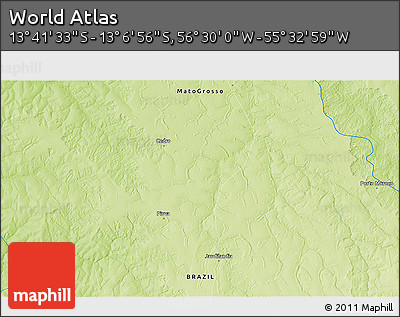 Physical 3D Map of the Area around 13° 24' 15" S, 56° 1' 29" W