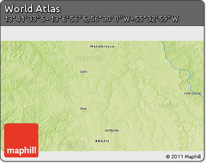 Physical 3D Map of the Area around 13° 24' 15" S, 56° 1' 29" W