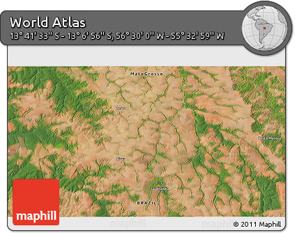 Satellite 3D Map of the Area around 13° 24' 15" S, 56° 1' 29" W