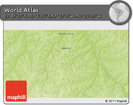 Physical 3D Map of the Area around 13° 24' 15" S, 56° 52' 30" W