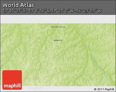 Physical 3D Map of the Area around 13° 24' 15" S, 56° 52' 30" W