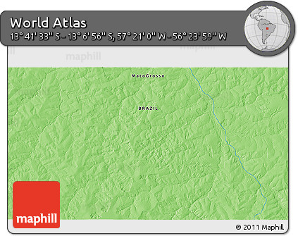 Political 3D Map of the Area around 13° 24' 15" S, 56° 52' 30" W