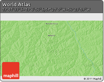 Political 3D Map of the Area around 13° 24' 15" S, 56° 52' 30" W