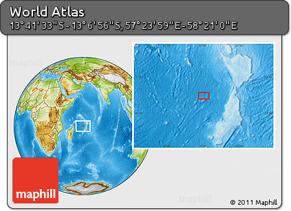 Physical Location Map of the Area around 13° 24' 15" S, 57° 52' 30" E