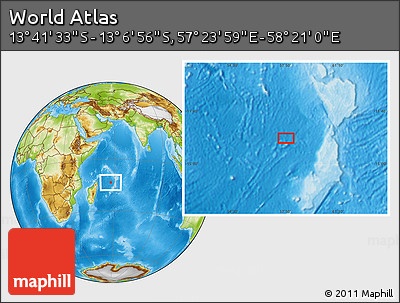 Physical Location Map of the Area around 13° 24' 15" S, 57° 52' 30" E