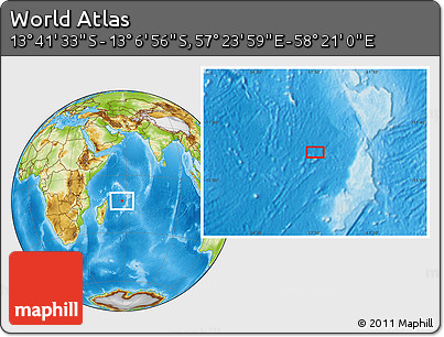 Physical Location Map of the Area around 13° 24' 15" S, 57° 52' 30" E