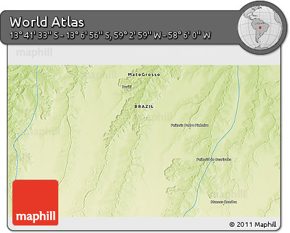 Physical 3D Map of the Area around 13° 24' 15" S, 58° 34' 30" W