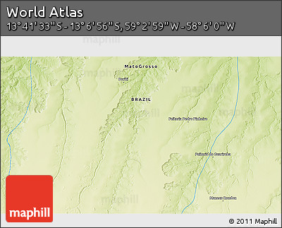 Physical 3D Map of the Area around 13° 24' 15" S, 58° 34' 30" W