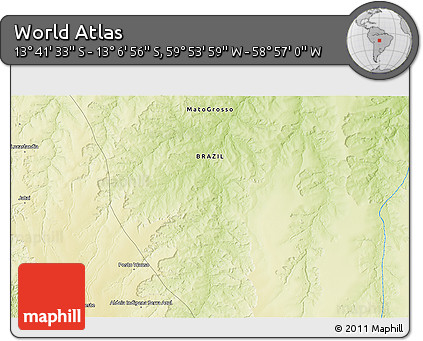 Physical 3D Map of the Area around 13° 24' 15" S, 59° 25' 29" W