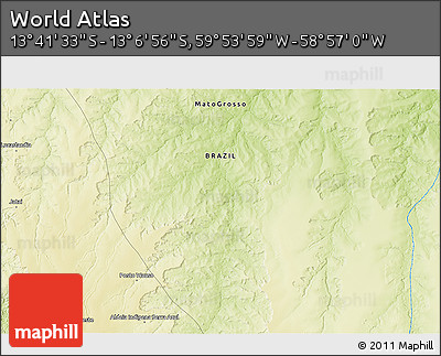 Physical 3D Map of the Area around 13° 24' 15" S, 59° 25' 29" W