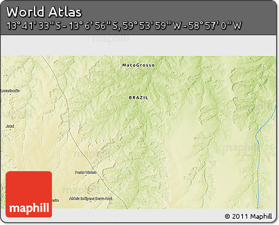 Physical 3D Map of the Area around 13° 24' 15" S, 59° 25' 29" W