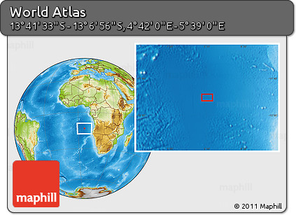 Physical Location Map of the Area around 13° 24' 15" S, 5° 10' 30" E