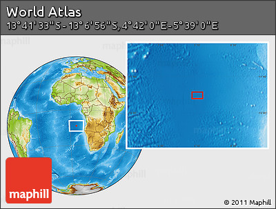 Physical Location Map of the Area around 13° 24' 15" S, 5° 10' 30" E