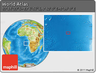 Physical Location Map of the Area around 13° 24' 15" S, 5° 10' 30" E