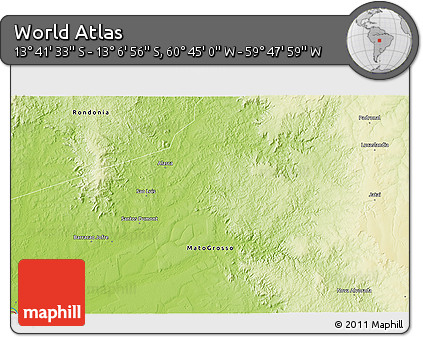 Physical 3D Map of the Area around 13° 24' 15" S, 60° 16' 29" W